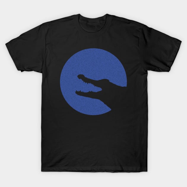 Minimalist Distressed Blue Alligator Moon T-Shirt by pelagio